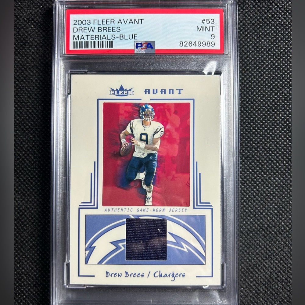 2003 Drew Brees Fleer Avant Materials Blue Game Used GU Jersey /250 PSA 9 MINT